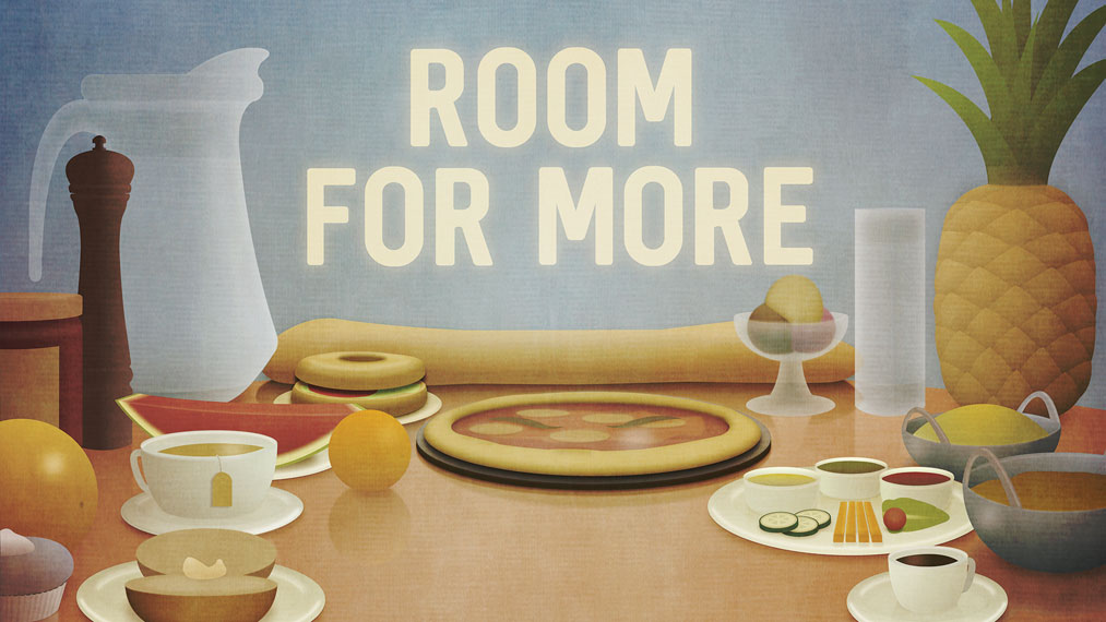 Table laid with an empty space. Caption reads 'room for more'.