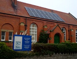Meeting house with solar panels on the roof