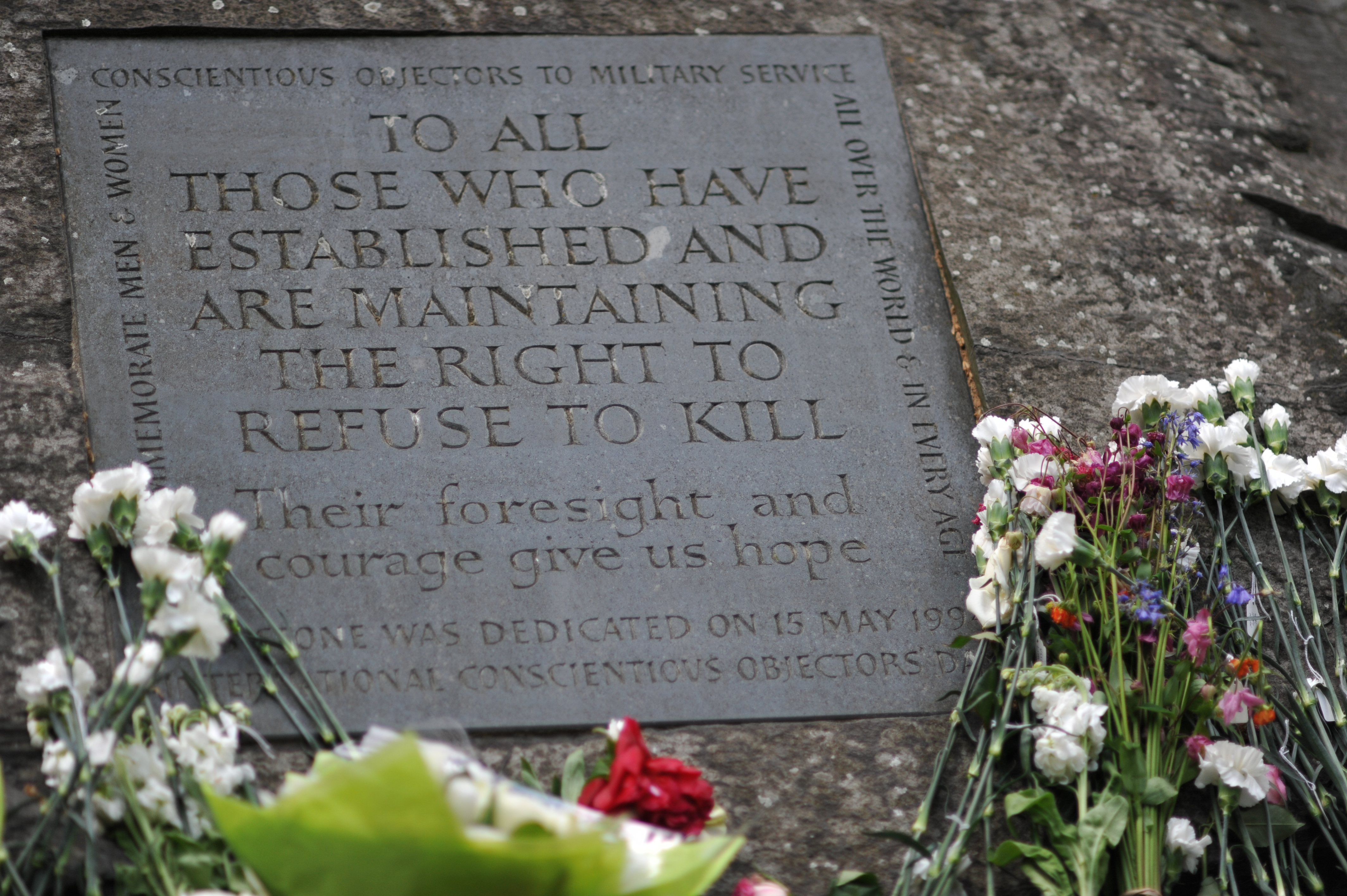 Conscientious objectors memorial stone to all those who have established and are maintaining the right to refuse to kill