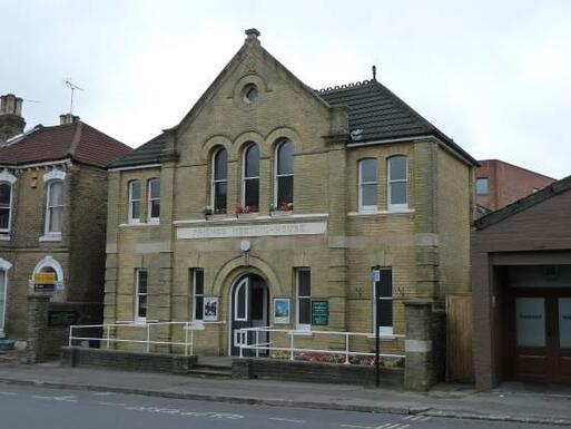 Little altered urban Victorian meeting house with a small garden.