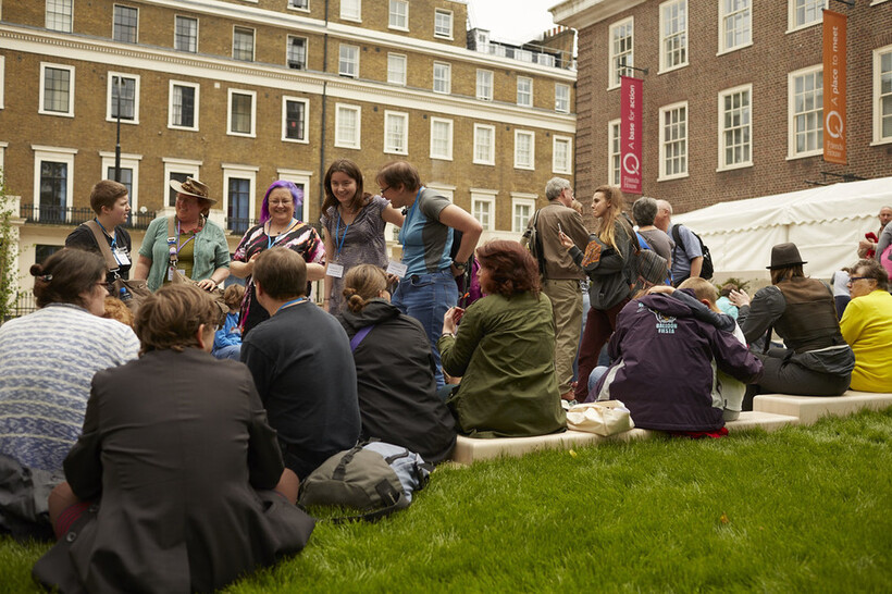 Quakers gathering outside Friends House at Yearly Meeting 2016. Photo: Mike Pinches for BYM