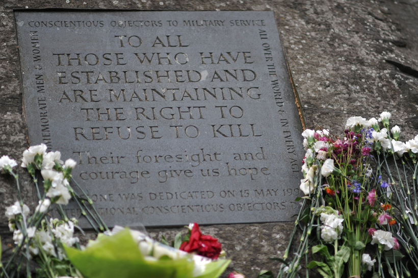 Conscientious objectors' stone in Tavistock Square, London. Image: Michael Preston