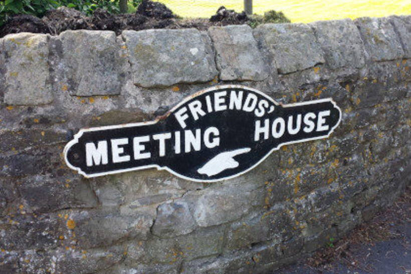 A white sign reads Quaker meeting house