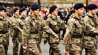 Liverpool University Officer training corps taking part in a Remembrance Day parade.