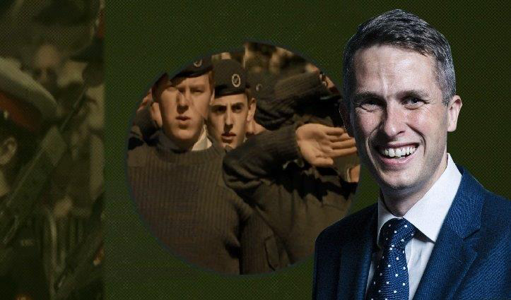 Gavin Williamson and backdrop of military