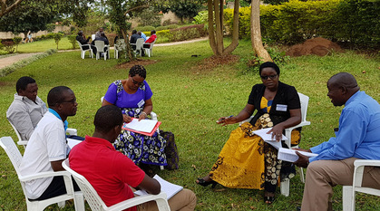 A group of people sat talking