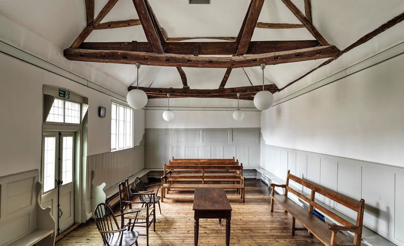 Interior of the Grade II listed Aylesbury Quaker Meeting House in Buckinghamshire, built in 1727. Photo: Historic England Archive