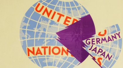 united nations world logo with an empty rip marked Japan and Germany