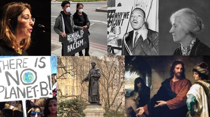 composite image of Naomi Klein, Kareena Birla, Martin Luther King, Ada Salter, Jesus, Emmeline Pankhurst, school striker