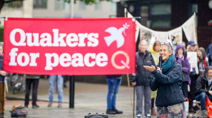 Protester speaking into a mic