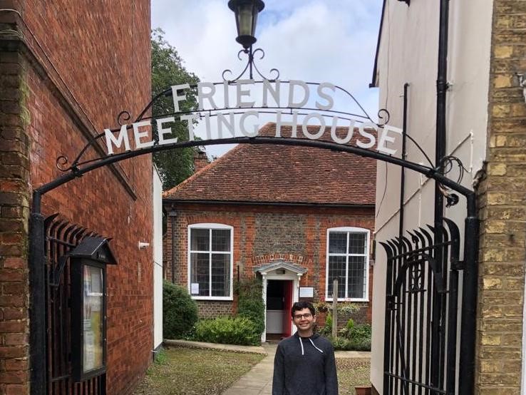 Matt standing in metal gateway of Leighton Buzzard Meeting House