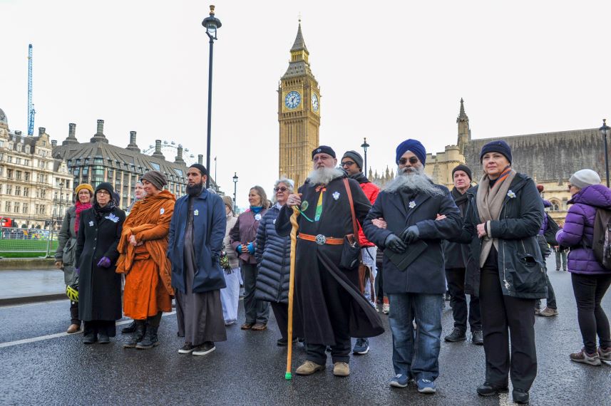 Faith leaders outside parliament
