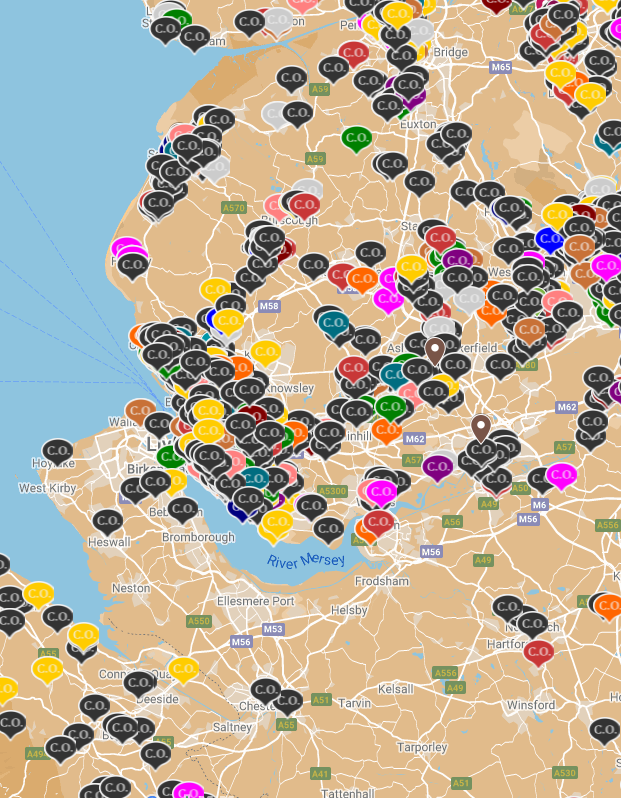 Screenshot of part of the conscientious objectors' map