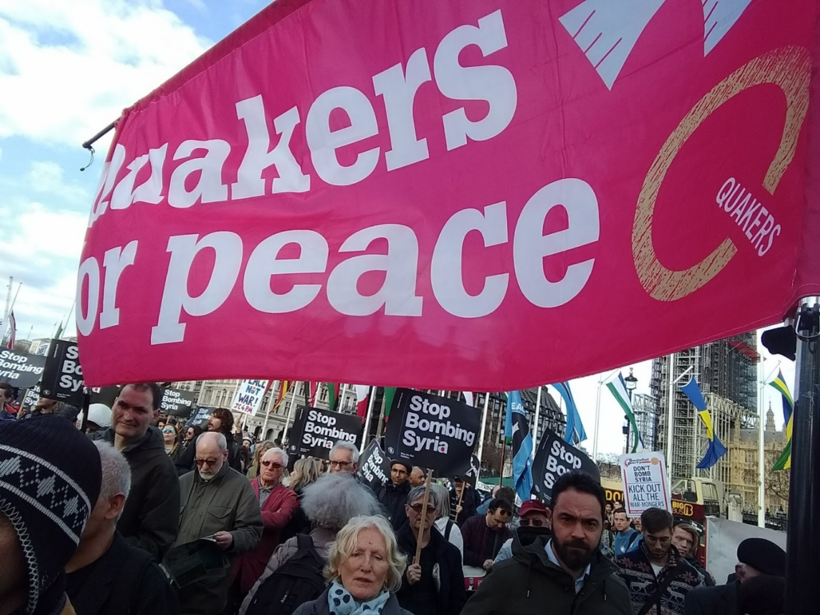 Quakers join a march opposing UK bombing in Syria in 2016.