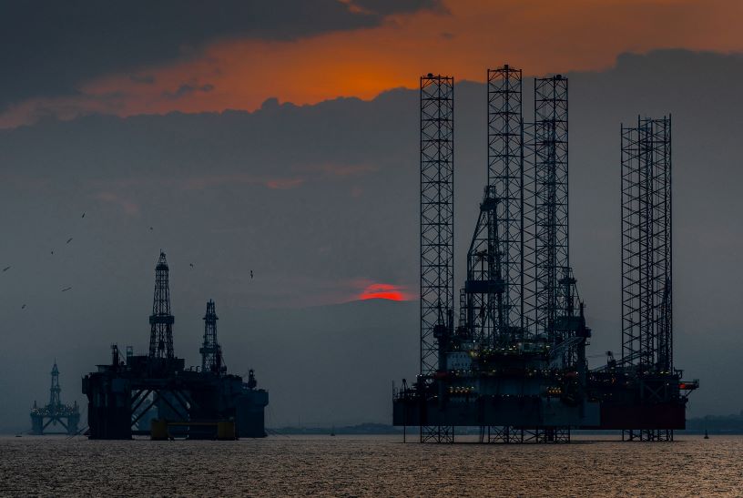 Oil platforms in the ocean