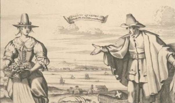 Old etching of two Quakers