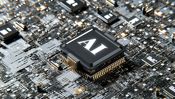 Computer chip with AI written on it.